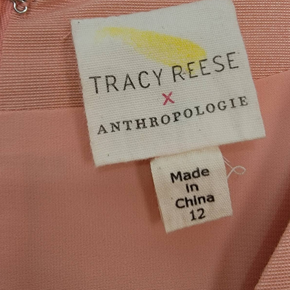 Tracy Reese Anthropologie Painterly Pleated Pink Fit & Flare Dress - Size 12 - Picture 5 of 7